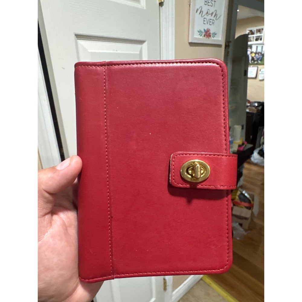 Coach Vintage Red Leather Turnlock Photo Album Card Holder Wallet